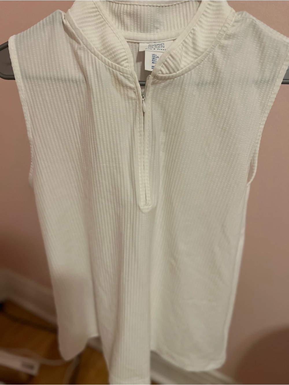 Sigrid Olsen Cream Ribbed Sleeveless Bodysuit with Zip